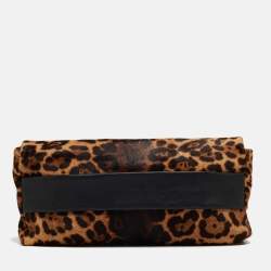 Christian Louboutin Beige/Black Leopard Print Calfhir Flap Clutch