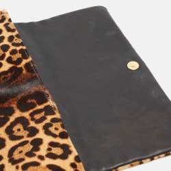 Christian Louboutin Beige/Black Leopard Print Calfhir Flap Clutch