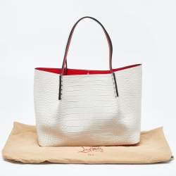 Christian Louboutin Off White Croc Embossed Leather Cabarock Shopper Tote
