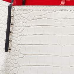 Christian Louboutin Off White Croc Embossed Leather Cabarock Shopper Tote