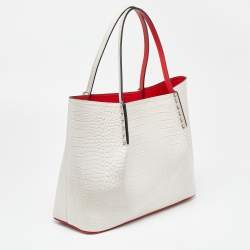 Christian Louboutin Off White Croc Embossed Leather Cabarock Shopper Tote