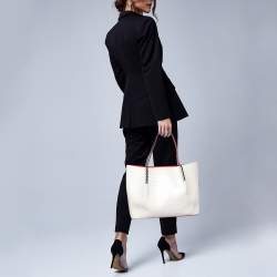 Christian Louboutin Off White Croc Embossed Leather Cabarock Shopper Tote