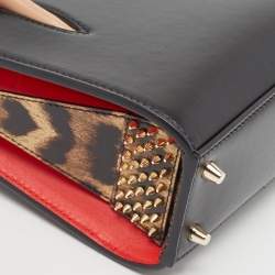 Christian Louboutin Black/Red Leopard Print Patent and Leather Nano Paloma Tote