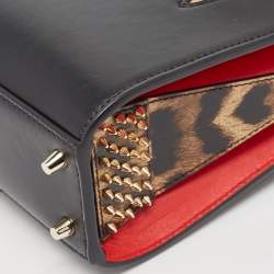 Christian Louboutin Black/Red Leopard Print Patent and Leather Nano Paloma Tote