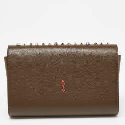 Christian Louboutin Olive Patent and Leather Paloma Embellished Chain Clutch