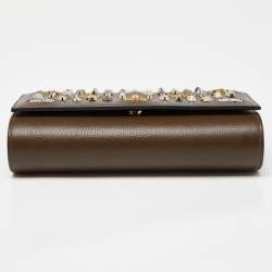 Christian Louboutin Olive Patent and Leather Paloma Embellished Chain Clutch