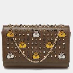 Christian Louboutin Olive Patent and Leather Paloma Embellished Chain Clutch