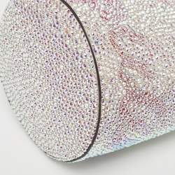 Pre Owned Christian Louboutin Silver Crystal Embellished Leather Marie Jane Bucket Bag