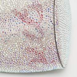 Pre Owned Christian Louboutin Silver Crystal Embellished Leather Marie Jane Bucket Bag