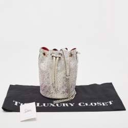 Pre Owned Christian Louboutin Silver Crystal Embellished Leather Marie Jane Bucket Bag
