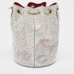 Pre Owned Christian Louboutin Silver Crystal Embellished Leather Marie Jane Bucket Bag