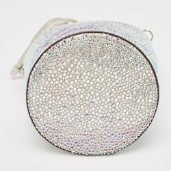 Pre Owned Christian Louboutin Silver Crystal Embellished Leather Marie Jane Bucket Bag