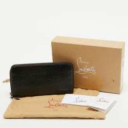 Christian Louboutin Black Crackled Patent Leather Zip Around Continental Wallet