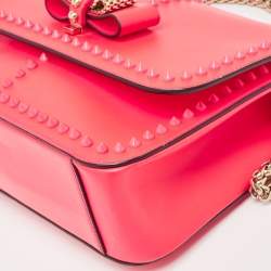 Pre Owned Christian Louboutin Neon Pink Matte and Patent Leather Sweet Charity Shoulder Bag