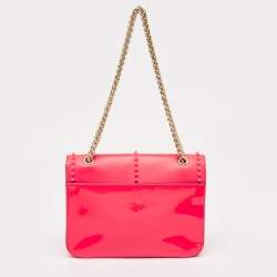 Pre Owned Christian Louboutin Neon Pink Matte and Patent Leather Sweet Charity Shoulder Bag