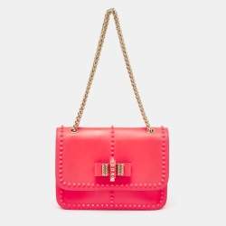 Pre Owned Christian Louboutin Neon Pink Matte and Patent Leather Sweet Charity Shoulder Bag