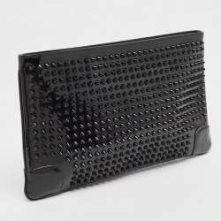 Pre Owned Christian Louboutin Black Patent Leather Loubiposh Spike Clutch