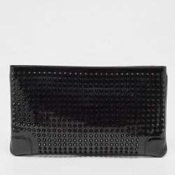 Pre Owned Christian Louboutin Black Patent Leather Loubiposh Spike Clutch