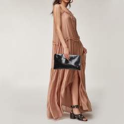 Pre Owned Christian Louboutin Black Patent Leather Loubiposh Spike Clutch
