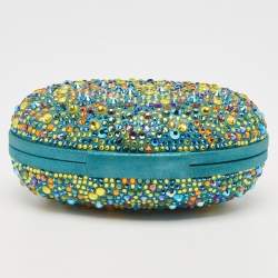Christian Louboutin Teal Suede Crystals Embellished Mina Chain Clutch