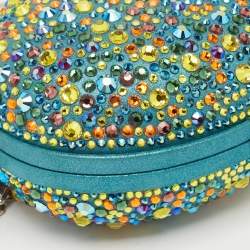 Christian Louboutin Teal Suede Crystals Embellished Mina Chain Clutch