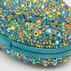 Christian Louboutin Teal Suede Crystals Embellished Mina Chain Clutch