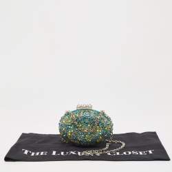 Christian Louboutin Teal Suede Crystals Embellished Mina Chain Clutch