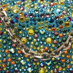 Christian Louboutin Teal Suede Crystals Embellished Mina Chain Clutch