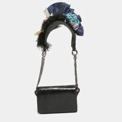 Christian Louboutin Black Watersnake Leather Flap Embellished Chain Bag