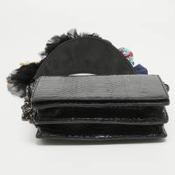 Christian Louboutin Black Watersnake Leather Flap Embellished Chain Bag