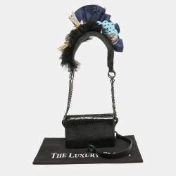 Christian Louboutin Black Watersnake Leather Flap Embellished Chain Bag
