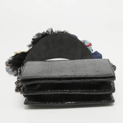 Christian Louboutin Black Watersnake Leather Flap Embellished Chain Bag