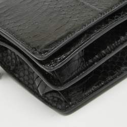 Christian Louboutin Black Watersnake Leather Flap Embellished Chain Bag