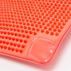 Pre Owned Christian Louboutin Neon Coral Orange Patent Leather Loubiposh Spike Chain Clutch