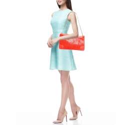 Pre Owned Christian Louboutin Neon Coral Orange Patent Leather Loubiposh Spike Chain Clutch