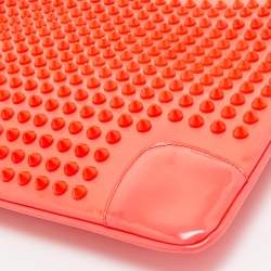 Pre Owned Christian Louboutin Neon Coral Orange Patent Leather Loubiposh Spike Chain Clutch