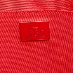 Pre Owned Christian Louboutin Neon Coral Orange Patent Leather Loubiposh Spike Chain Clutch
