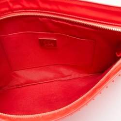 Pre Owned Christian Louboutin Neon Coral Orange Patent Leather Loubiposh Spike Chain Clutch