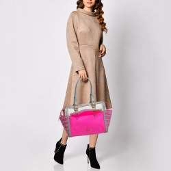 Christian Louboutin Pink/Grey PVC and Leather Stripe Tote