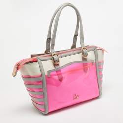 Christian Louboutin Pink/Grey PVC and Leather Stripe Tote