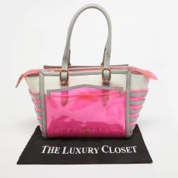 Christian Louboutin Pink/Grey PVC and Leather Stripe Tote