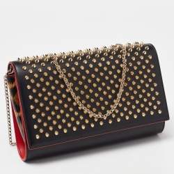 Christian Louboutin Black Leather Paloma Spiked Chain Clutch