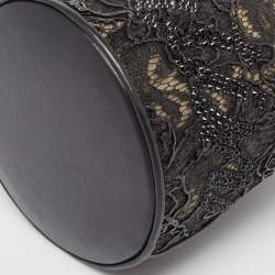 Christian Louboutin Black Lace, Feather and Leather Marie Jane Bucket Bag