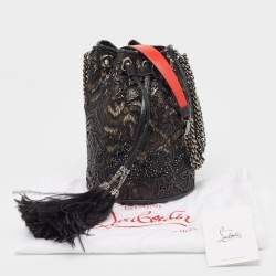 Christian Louboutin Black Lace, Feather and Leather Marie Jane Bucket Bag