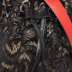 Christian Louboutin Black Lace, Feather and Leather Marie Jane Bucket Bag