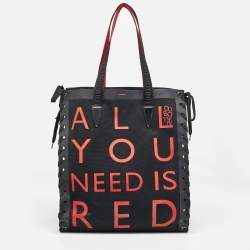 Christian Louboutin Black/Red Canvas Cabalace Tote