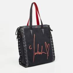 Christian Louboutin Black/Red Canvas Cabalace Tote