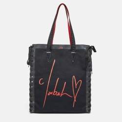 Christian Louboutin Black/Red Canvas Cabalace Tote