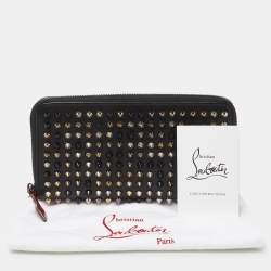 Christian Louboutin Black Leather Spikes Panettone Zip Around Wallet