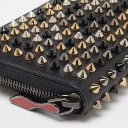 Christian Louboutin Black Leather Spikes Panettone Zip Around Wallet